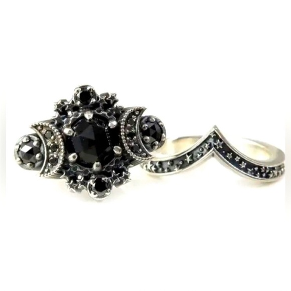 MOON 🌙& ⭐️ STAR Black Engagement Ring 💍 Perfect for those who LOVE ❤️ - Picture 3 of 6